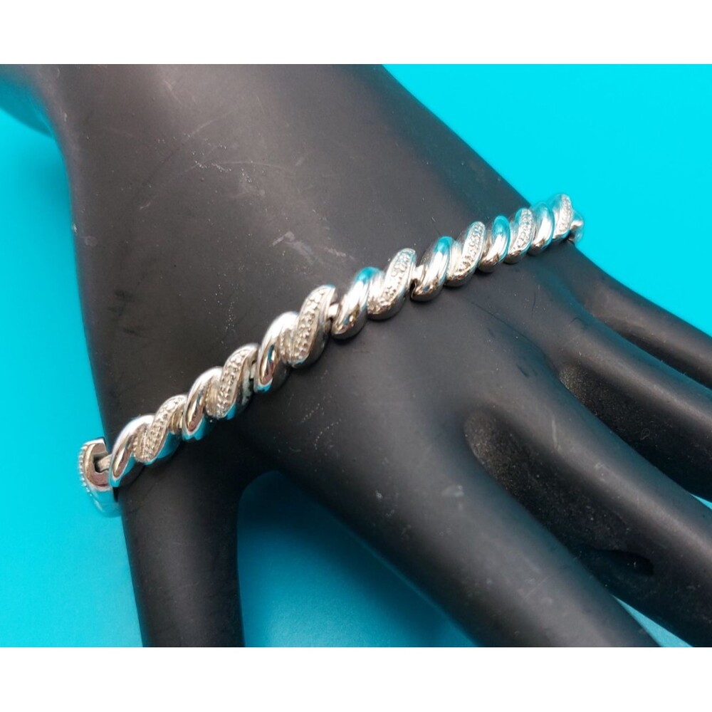 NEW Signed PAJ Sparkly Real Diamond Accent Platinum Plated Bracelet 7½"